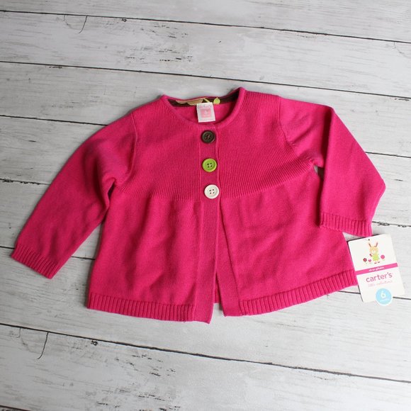 Carter's Baby Girl Cardigan Sweater Size 6 Months Pink Brown Green White - Picture 1 of 3
